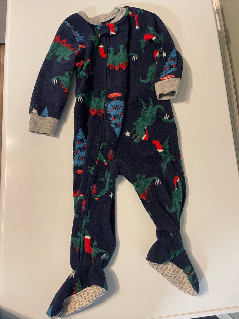 Carter's Navy Footed One-Piece with Green Dino Print and Red Accents